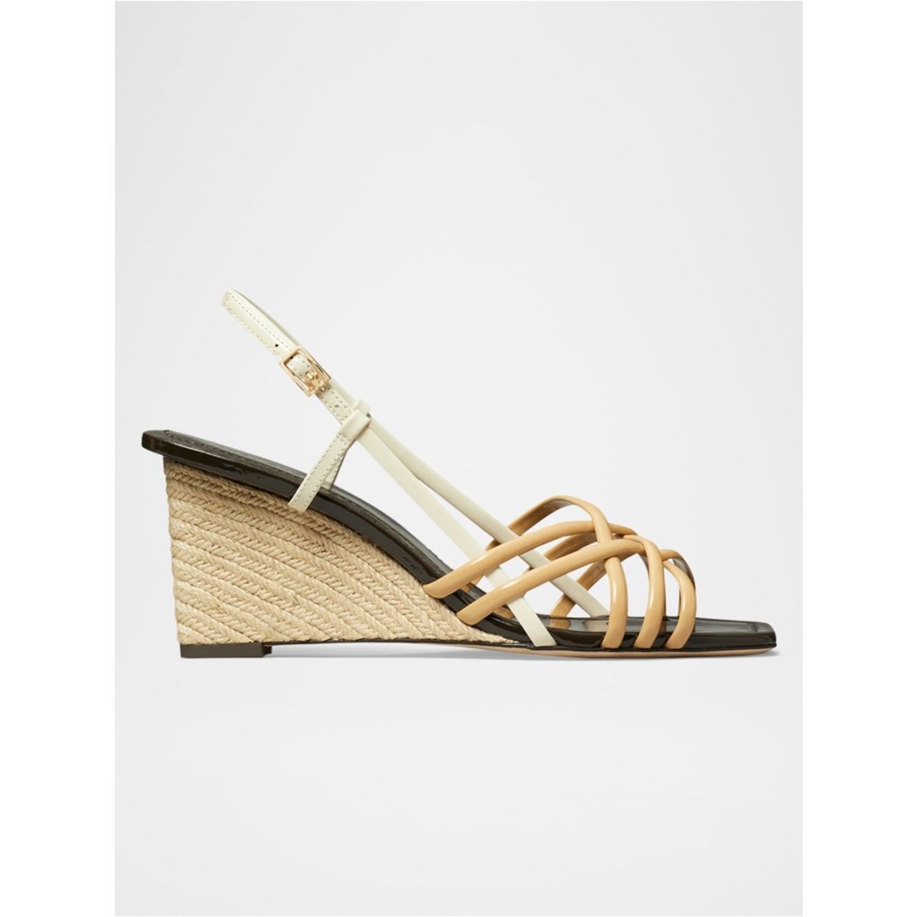 Tory Burch Multi-Strap Woven Espadrille Wedges Sandal Beige And Cream Size 10